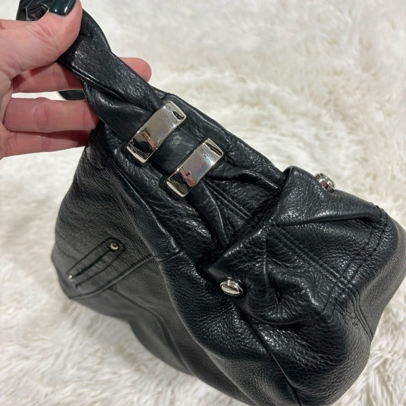 B. Makowsky Pebbled Black Leather Braided Strap Purse - Picture 4 of 13